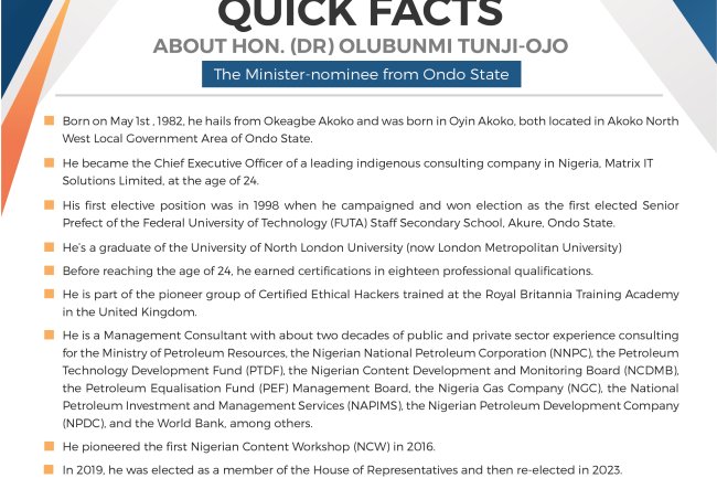 QUICK FACTS ABOUT HON OLUBUNMI TUNJI-OJO 
